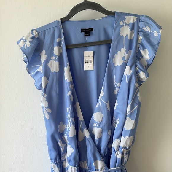 Ann Taylor Blue Floral Wrap Midi Dress 10 - Picture 5 of 10